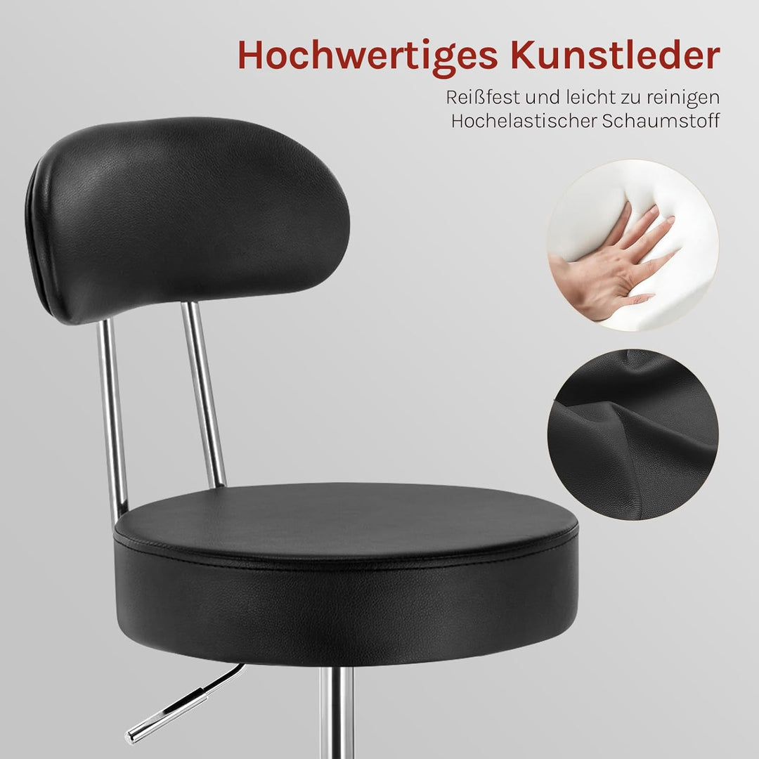 WOLTU Rollhocker Schminkhocker Hocker höhenverstellbar mit Rollen & Lehne Schwarz Arbeitshocker 360°