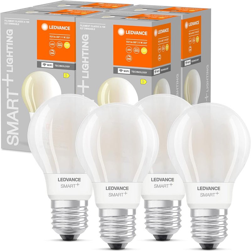 LEDVANCE Smarte LED-Lampe mit Wifi Technologie, Sockel E27, Dimmbar, Warmweiss (2700K), Birnenform,