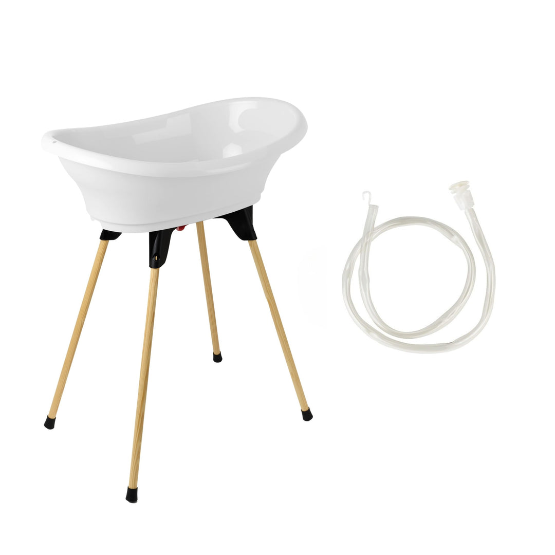 THERMOBABY - Babybadewanne-Set – Vasco – Badewanne, Fuss aus Holz & Ablaufschlauch – patentierte Inn