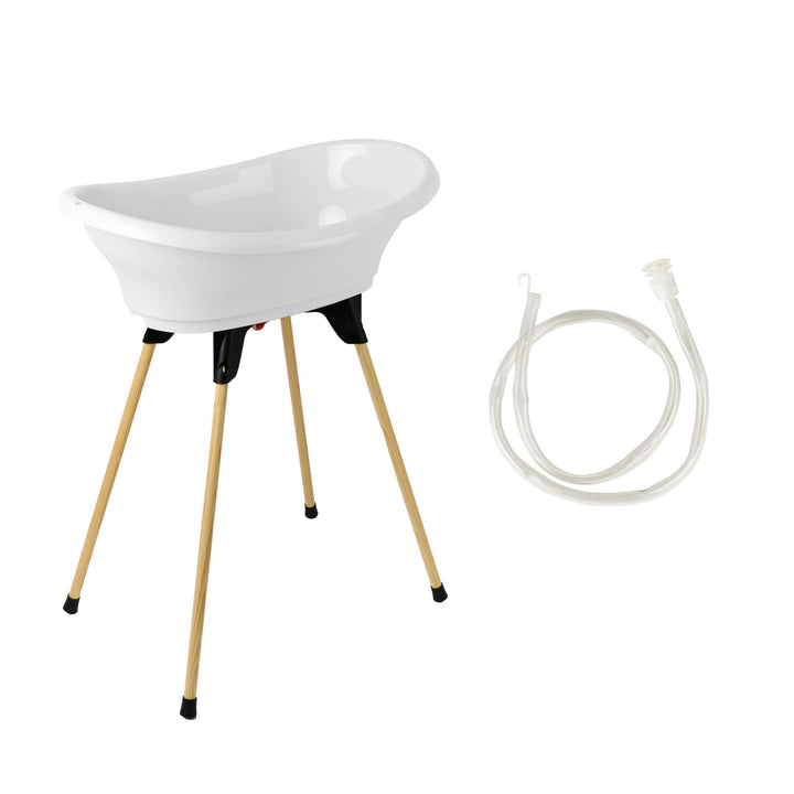 THERMOBABY - Babybadewanne-Set – Vasco – Badewanne, Fuss aus Holz & Ablaufschlauch – patentierte Inn