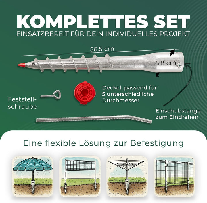 Novatool 2x Eindrehbodenhülsen-Set für Rohre mit Ø 26-65 mm, Bodenhülse Sonnenschirm Pfostenträger E