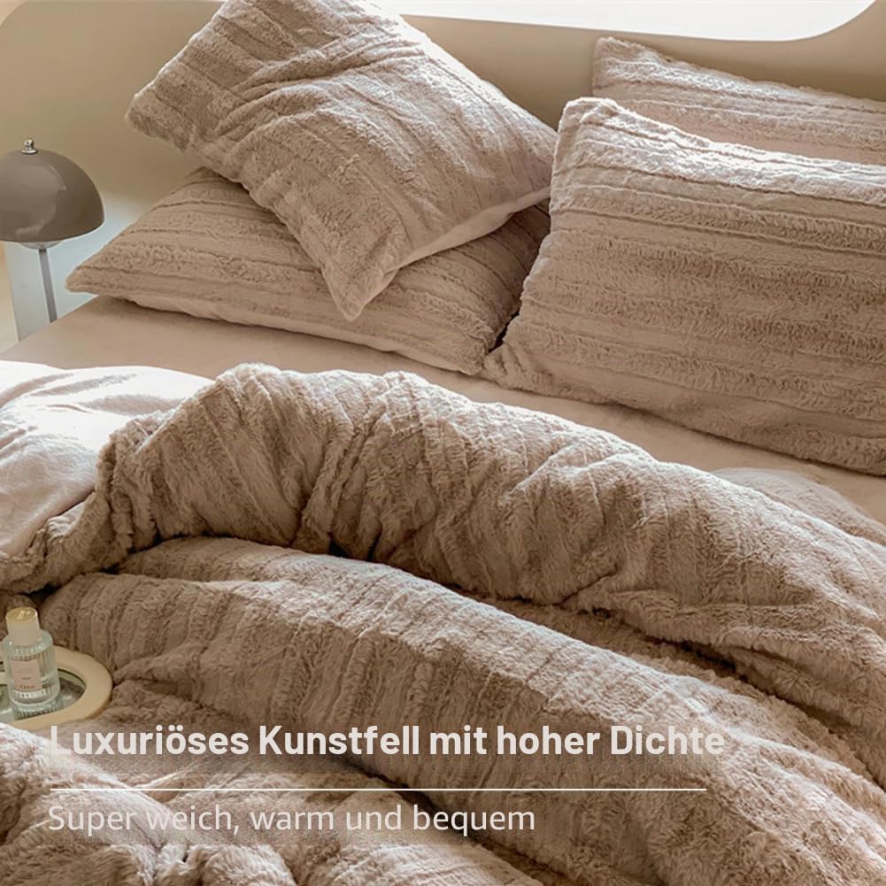 Plüsch Bettwäsche 135x200 4teilig Braun Winter Warme Flauschig Cashmere Touch Bettbezug Teddy Fleece