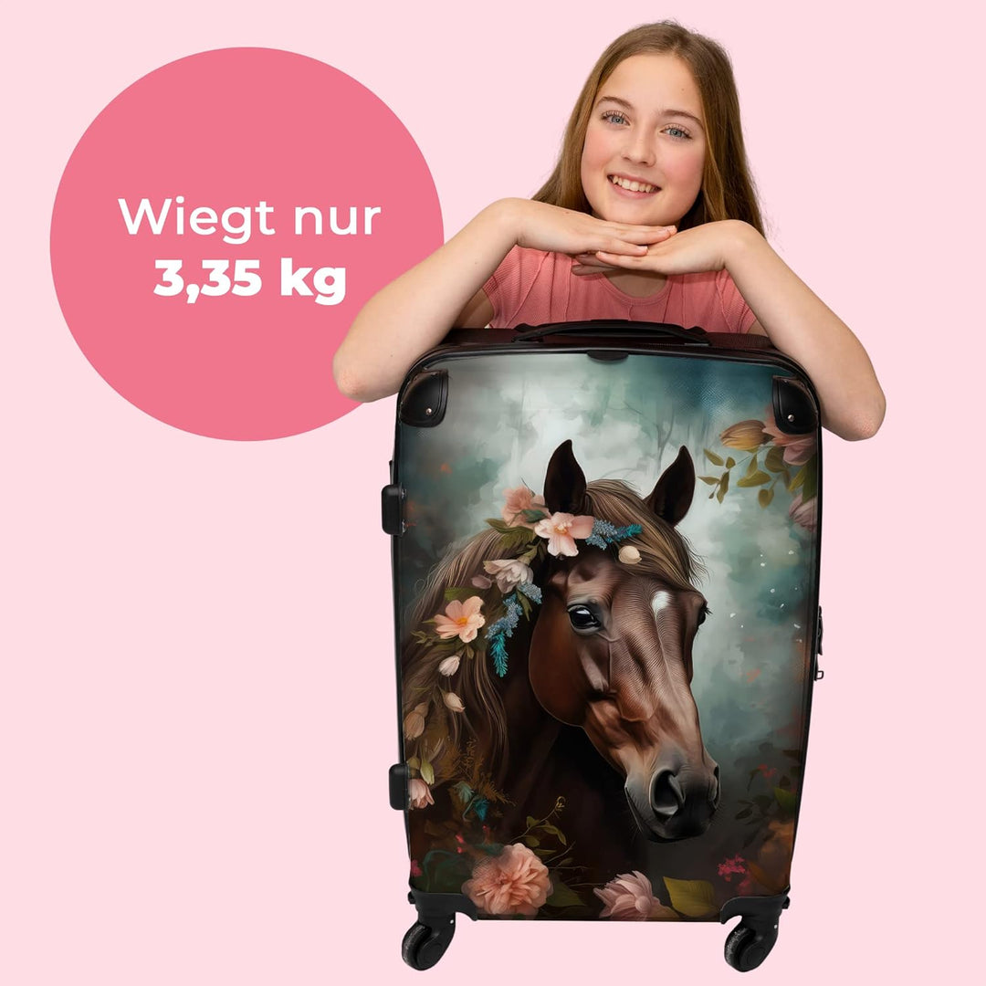 Koffer gross Trolley Rollkoffer Reisekoffer mit 4 Rollen Fotokoffer - Pferd - Natur - Blumen - Tiere