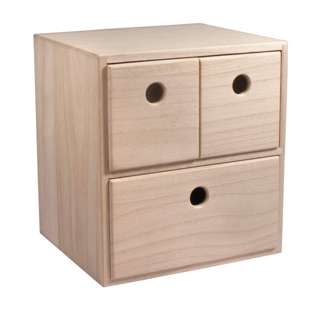 Rayher 62908505 Holzkommode mit 3 Schubladen, 21 x 18 x 23 cm, FSC zertifiziert, Schubladenbox, Natu