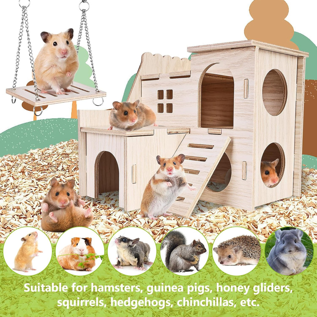 Hamster Haus aus Holz, Hamster Spielzeug, 7 Stück DIY Haus für Meerschweinchen Holz, Hamster Haus Gl