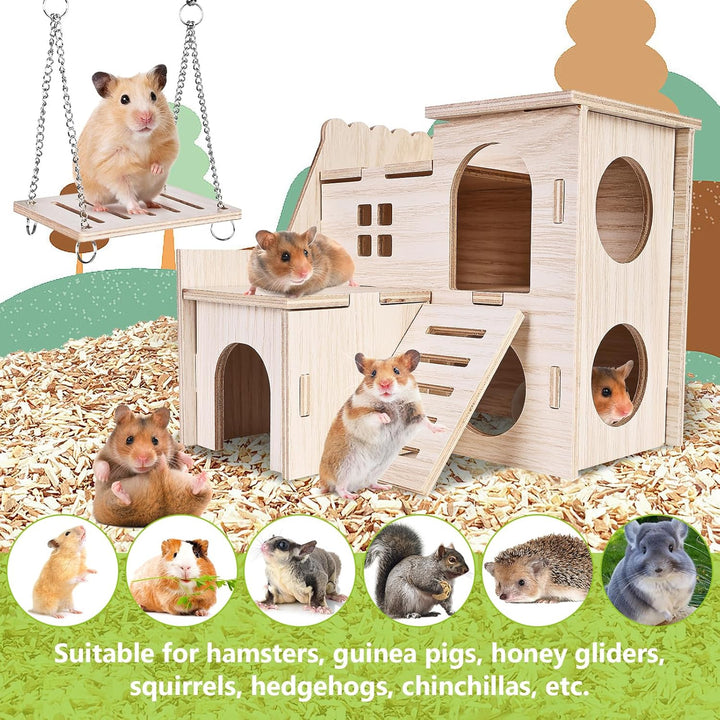 Hamster Haus aus Holz, Hamster Spielzeug, 7 Stück DIY Haus für Meerschweinchen Holz, Hamster Haus Gl