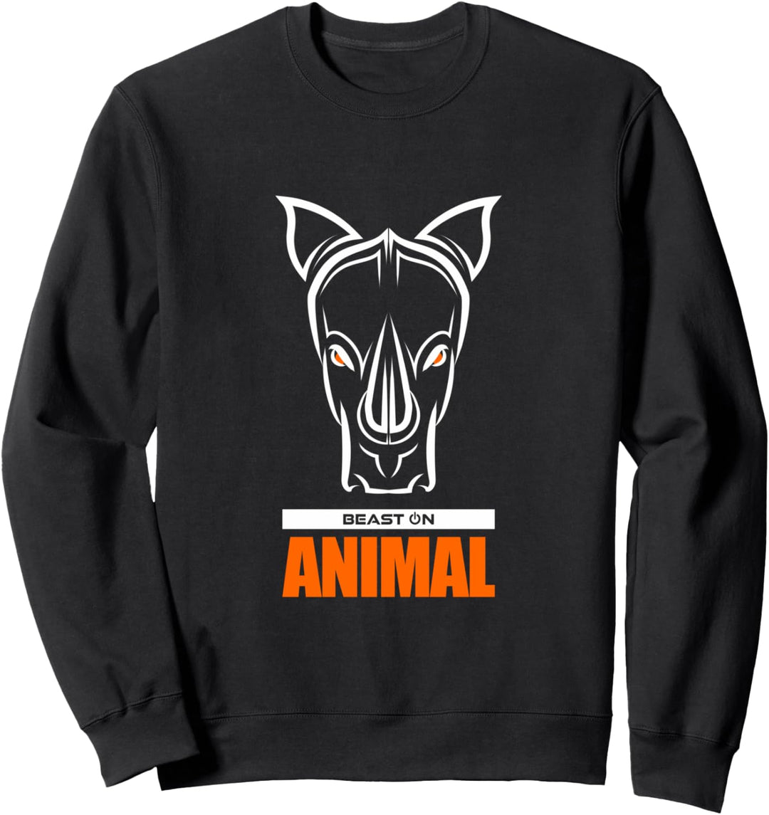 Gym Rhino Kopf Orange Animal Gains Workout Fitness Training Sweatshirt