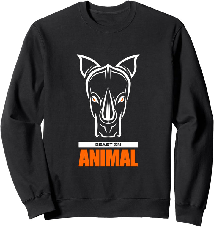 Gym Rhino Kopf Orange Animal Gains Workout Fitness Training Sweatshirt