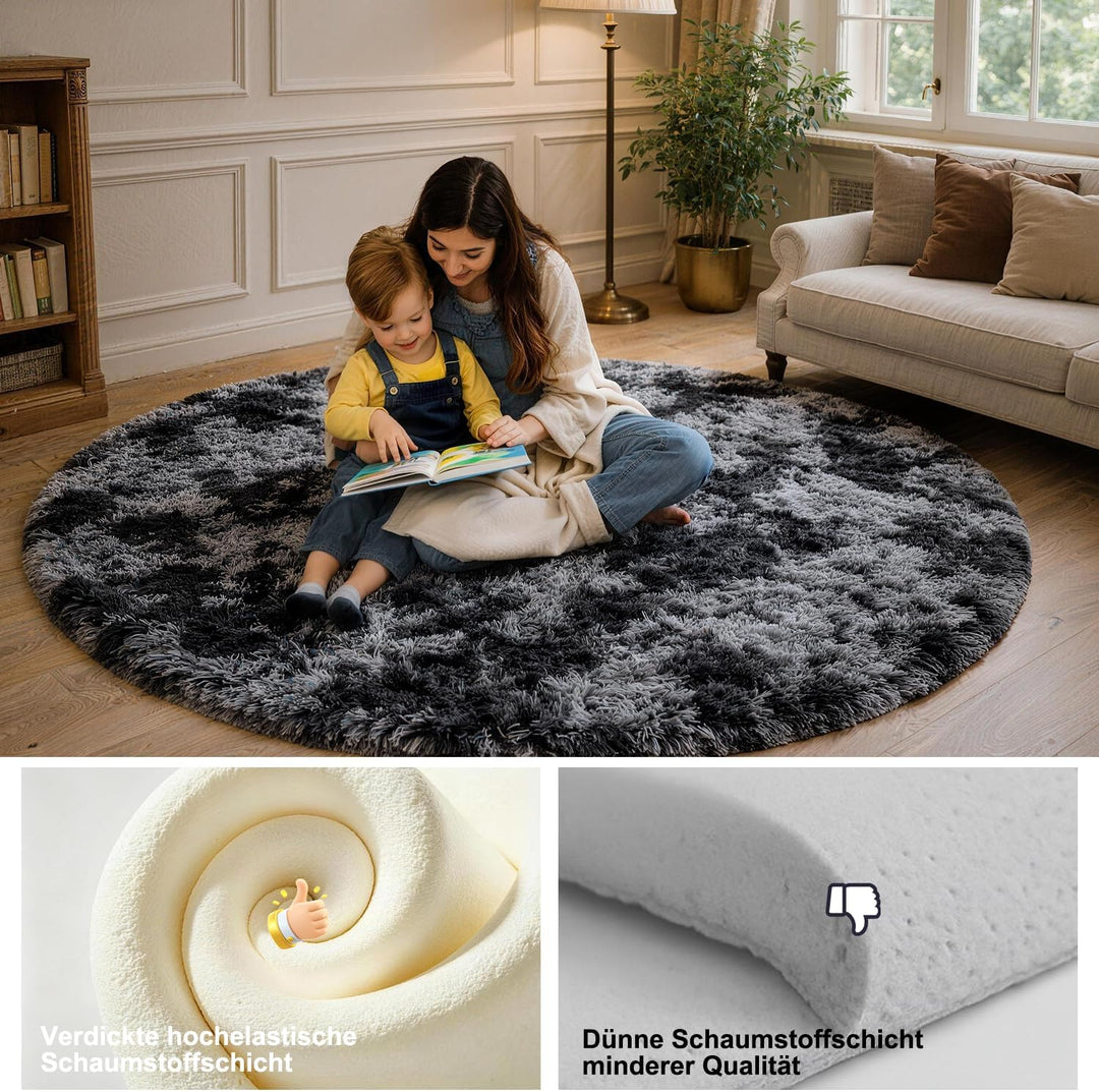 ROHATIM Schlafzimmer Plüsch Teppich Rund,Flauschiger Teppich für Wohnzimmer,modernes Wohnzimmer,Mädc