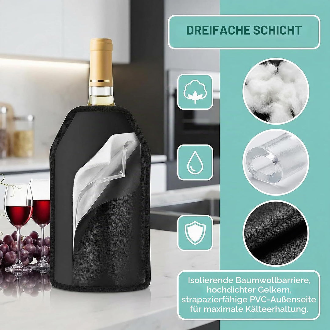 2 Stück Weinkühler Manschette Flaschenkühler Schwarz Kühlmanschette Weinflaschen Champagner Kühler M
