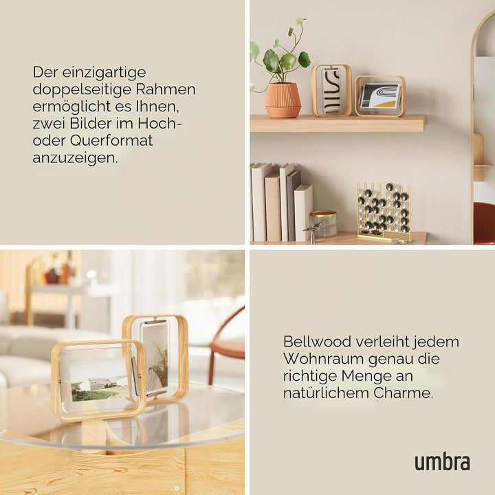 Umbra Bellwood Tischbilderrahmen, zweiseitiger Bilderrahmen für 10x15 oder 13x18 cm Fotos, Natur, Na