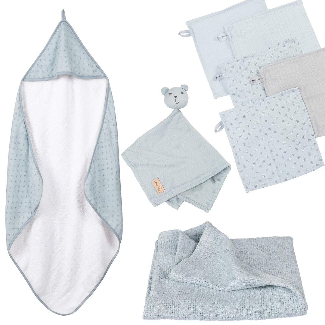 roba Geschenk Baby Pflege - Set zur Geburt - Handtuch, Waschlappen, Schmusetuch & Decke - Bio Baumwo