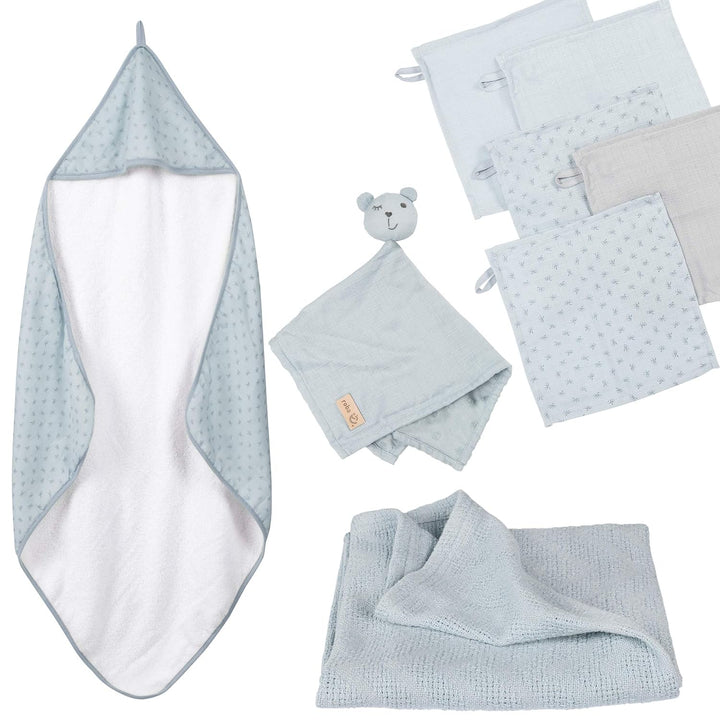 roba Geschenk Baby Pflege - Set zur Geburt - Handtuch, Waschlappen, Schmusetuch & Decke - Bio Baumwo