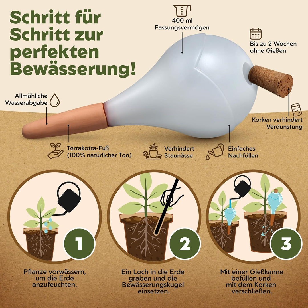 Bewässerungskugeln - XL (400 ml) - automatische Pflanzen Bewässerung - Wasserspender Pflanzen - Tonk