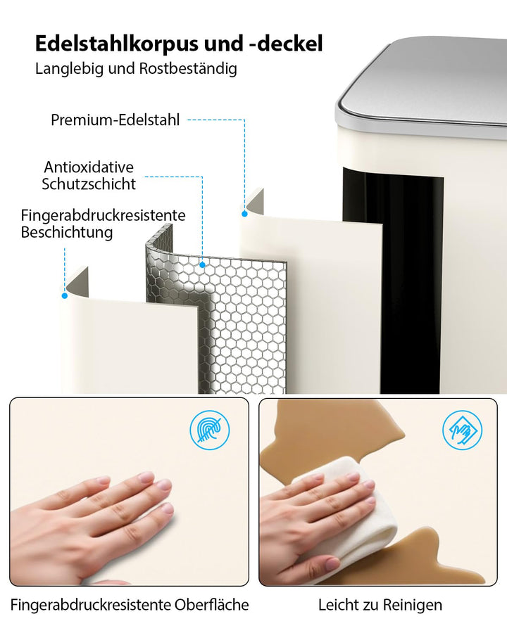 lovewind Mülleimer, 2 x 40L Mülleimer Küche,Doppeleimer für Recycling und Abfall,Soft Beige,Mülleime