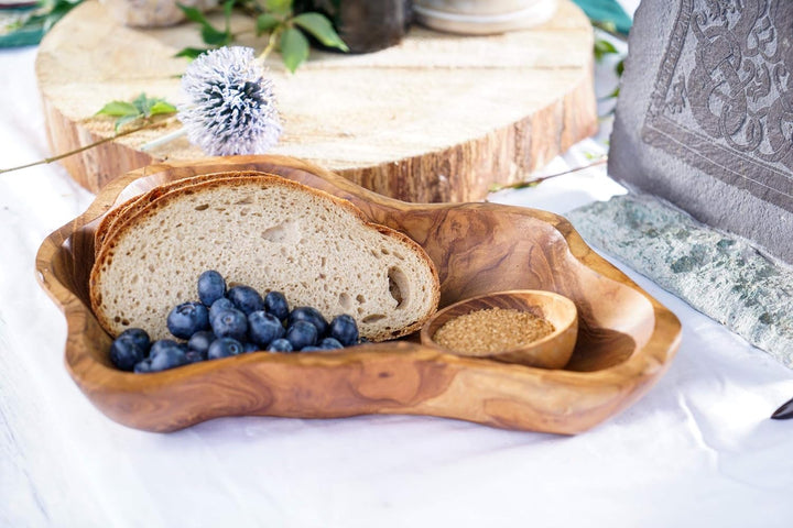 Windalf Natur Teakholzschale CLOUDY 27 cm Rustikale Obstschale Salatschale Handarbeit Holz