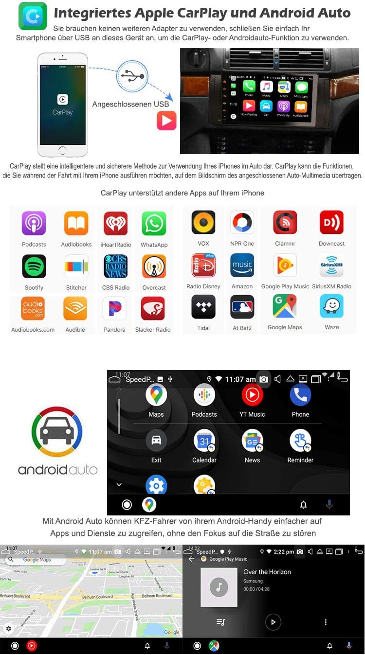Erisin Android 10 9 Zoll 8-Kern Autoradio Mit GPS für BMW 5 Serie X5 E39 E53 M5 Unterstützt CarPlay