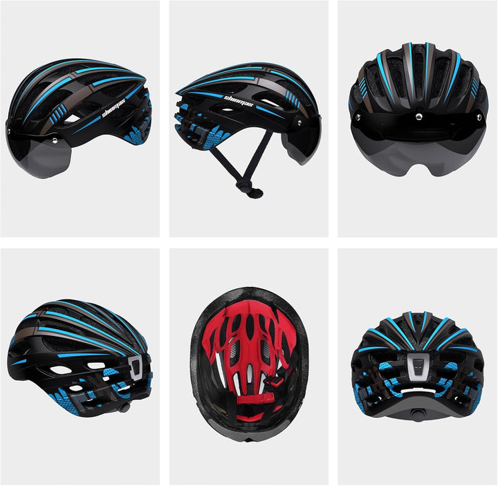 Shinmax Fahrradhelm Herren Damen mit Visier, Magnetischer Abnehmbarer Schutzbrille und USB-Aufladung