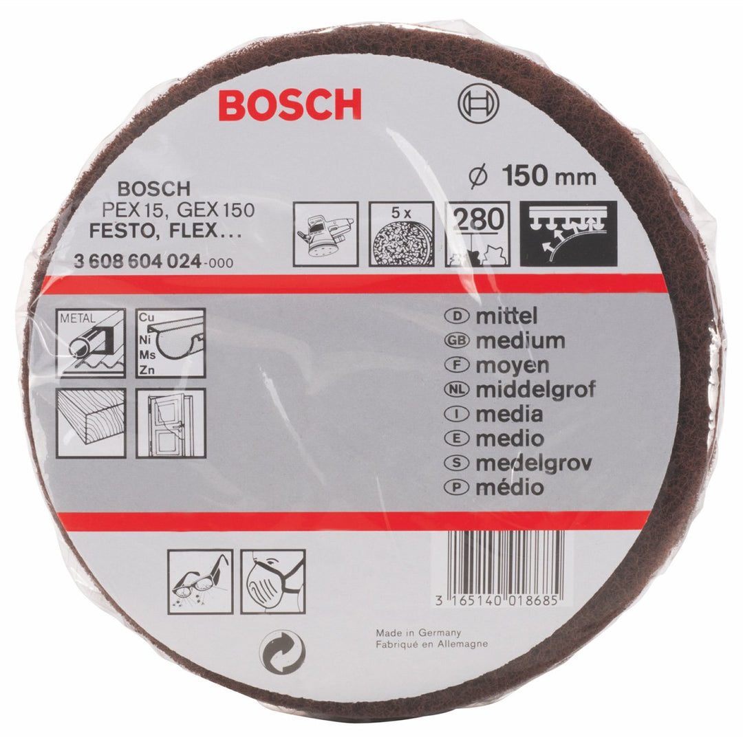 Bosch Professional Schleifvlies für Exzenterschleifer (5 Stück, Ø 150 mm, Körnung 280, mittel) Körnu