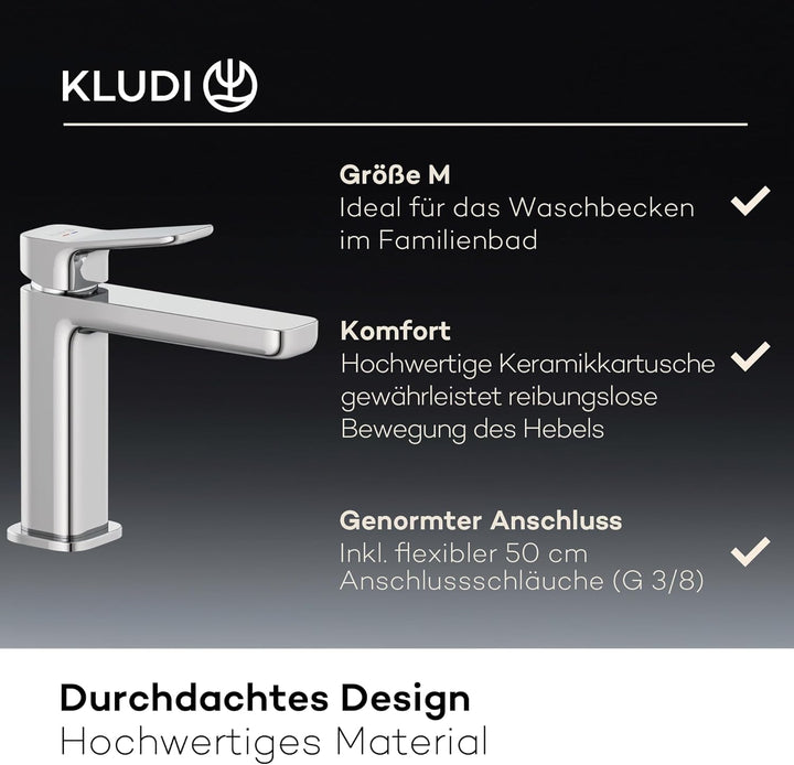 KLUDI-X3 Waschtischarmatur, Auslaufhöhe 110 mm, wassersparender Wasserhahn Bad Grösse M, Keramikkart