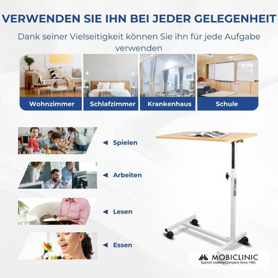 Mobiclinic, Bett- oder Sofa Beistelltisch für Erwachsene und Behinderte, Mit Rädern, Leicht, Tragbar