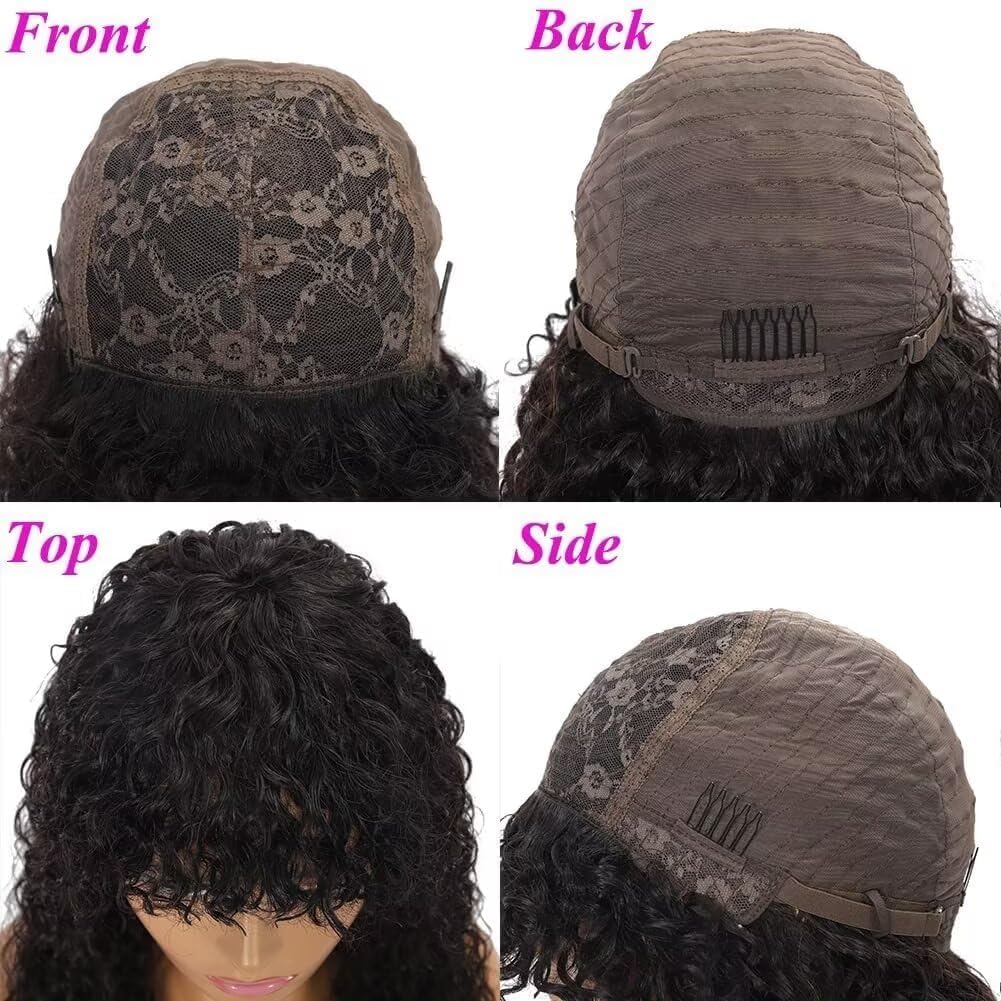 Zealady Damenperücke echtes menschliches Haar Bob kurz mit Pony Schwarz 14 Zoll 14 Pollici Naturschw