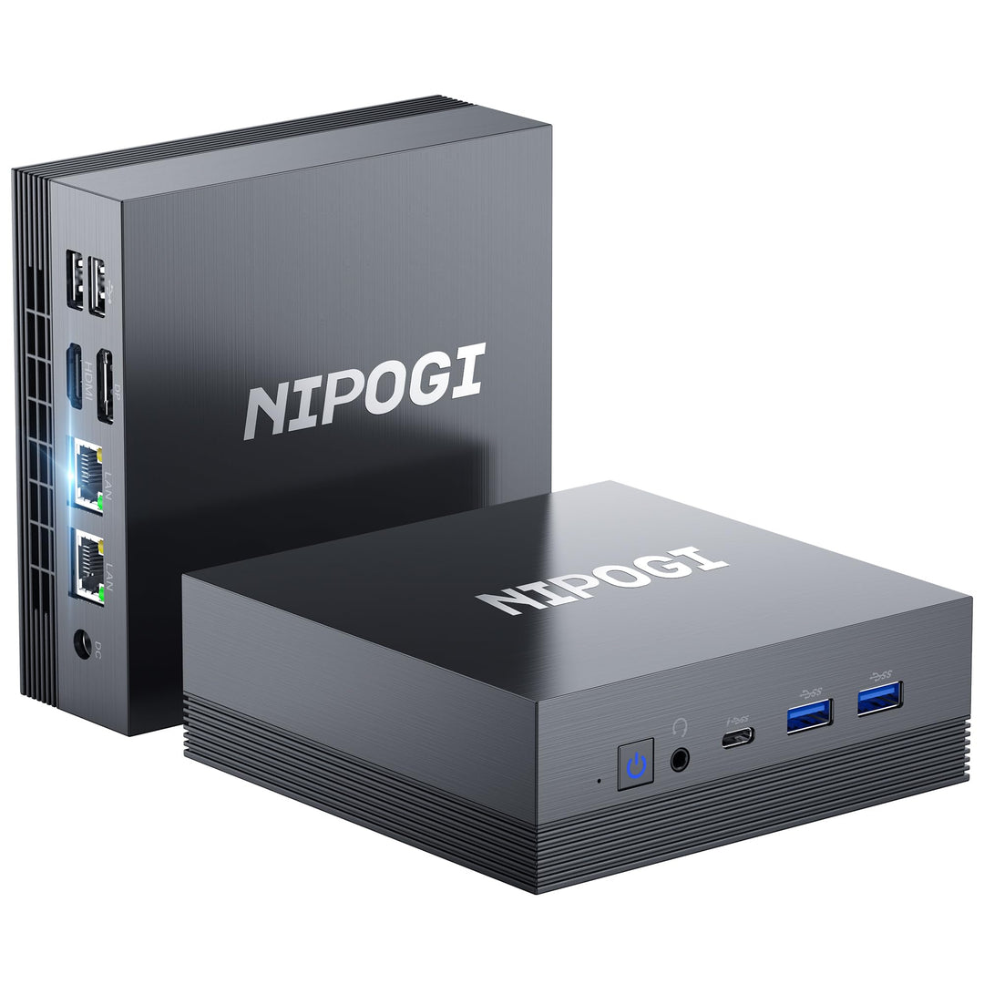 NiPoGi Mini PC Dual Ethernet PC, AMD Ryzen5 5560U(6C/12T) Kleiner PC, 16GB RAM(Dual Channel) 512GB S