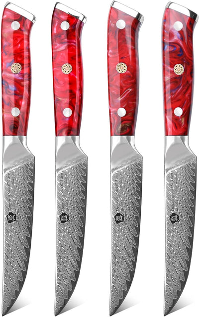 WILDMOK Steakmesser-Set mit 4 Damaststahl-Steakmessern 12,7cm, ultrascharf, gezahntes Steakmesser-Se