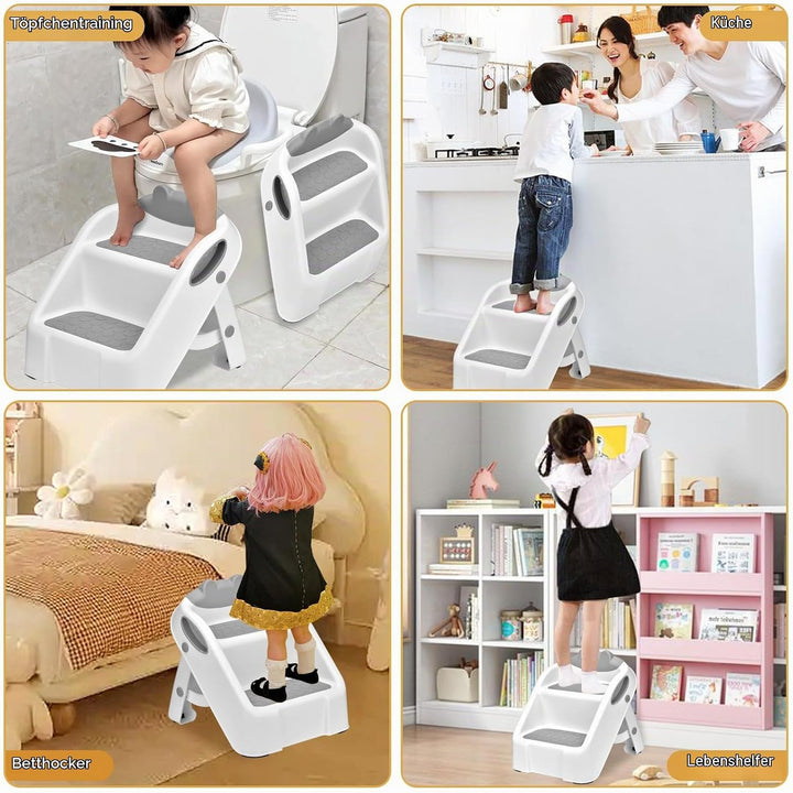 Tritthocker Kinder 2 Stufen, Klappbar Hocker Kinder, Anti-Kipp Trittschemel für 1-3 Jahren Baby Kind