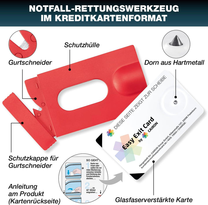 Wenn jede Sekunde zählt | Notfall-Rettungswerkzeug im Kreditkartenformat | Für PKW-Seitenscheiben, v