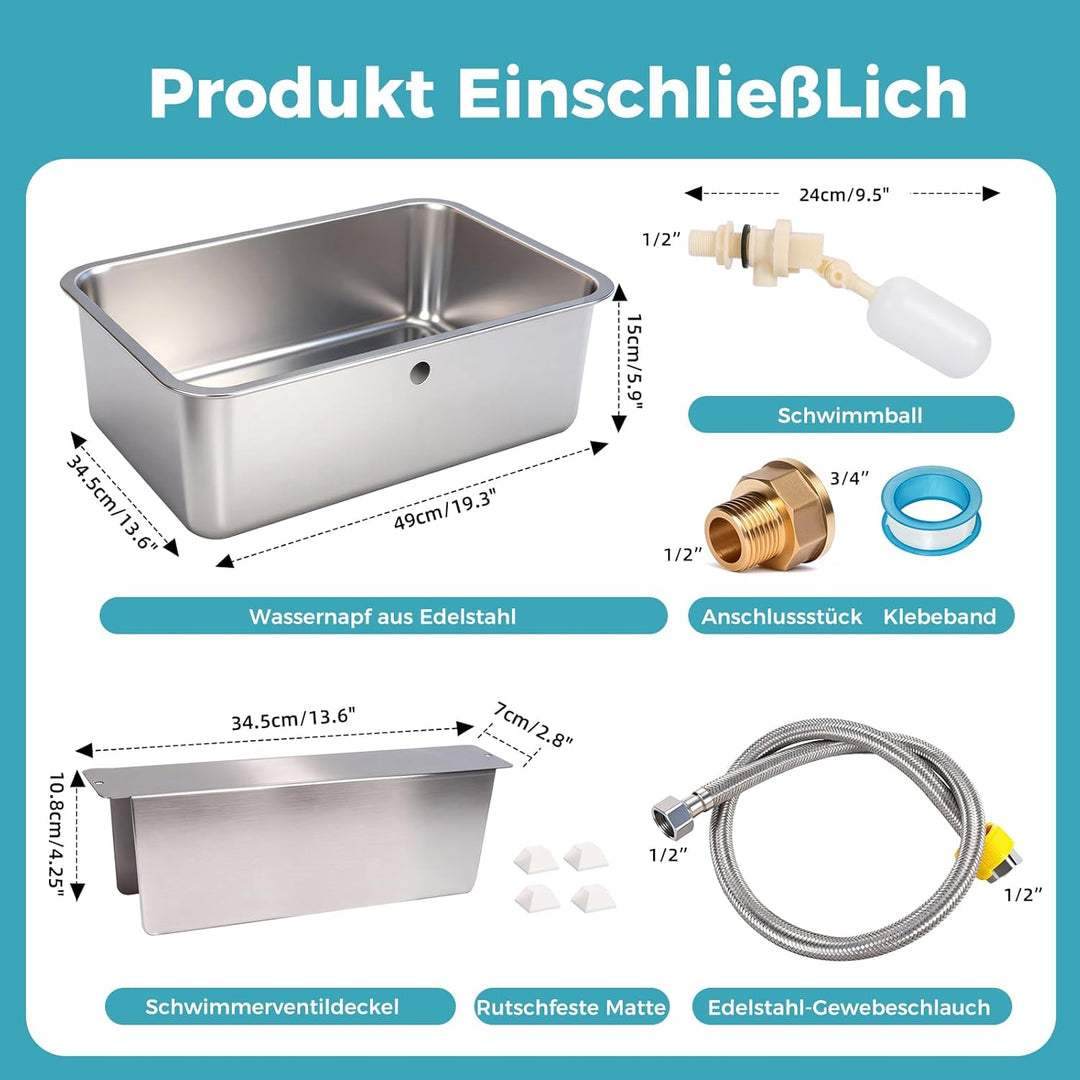 Automatischer Wassertrog aus Edelstahl 25L, Selbstfüllender Wasserspender für Grosse Hunde, Pferde,