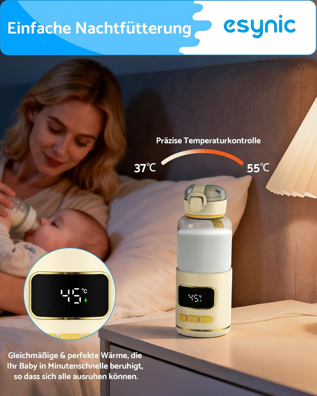 eSynic Babyflaschenwärmer 300ml Kapazität 15000mAh Akku Tragbarer Flaschenwärmer Temperaturregelung3