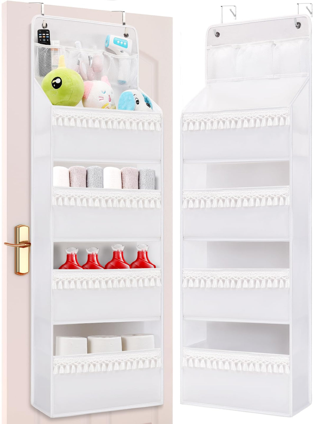 Über der Tür Organizer – Boho-Kinderzimmer-Hänge-Organizer mit Quasten – Aufbewahrung hinter der Tür