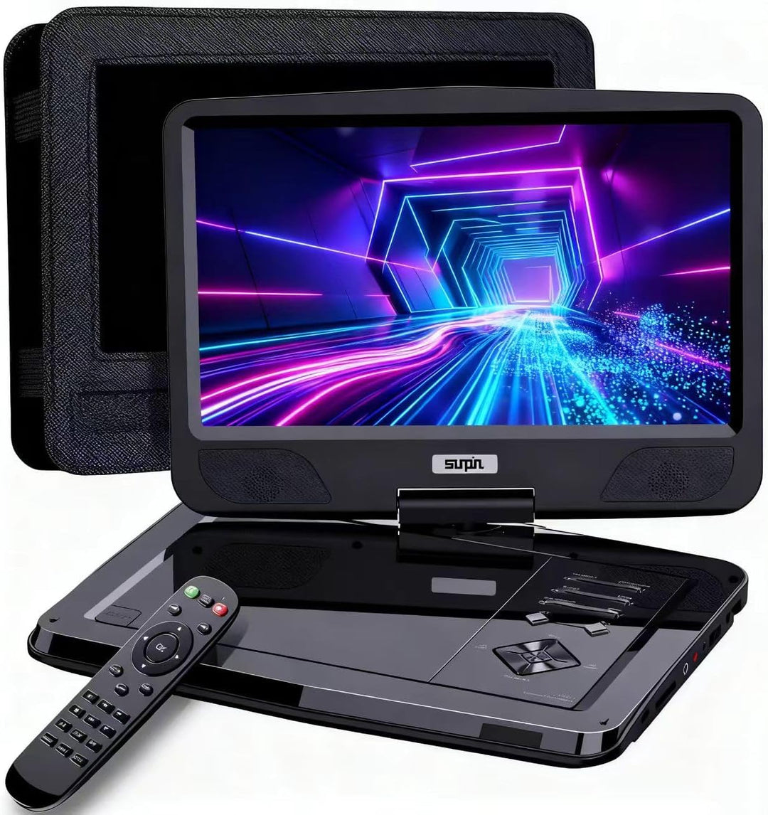 SUNPIN 12,5 Zoll Tragbarer DVD Player mit 10,5 Zoll HD Schwenkbaren Bildschirm, 6h Akkulaufzeit, Reg