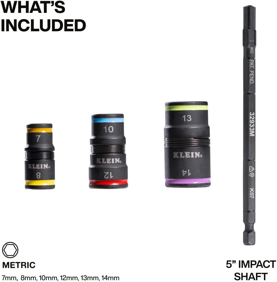 Klein Tools 32933M | 6-in-1 Flip-Stecknuss-Set | 7, 8, 10, 12, 13, 14mm metrisch | Impact-Rated Stah