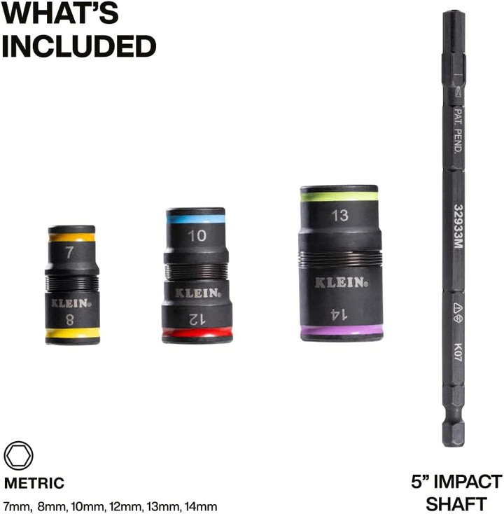 Klein Tools 32933M | 6-in-1 Flip-Stecknuss-Set | 7, 8, 10, 12, 13, 14mm metrisch | Impact-Rated Stah