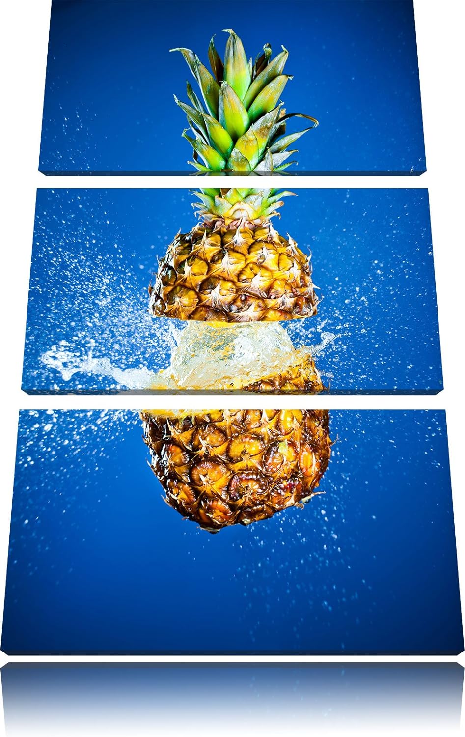 Pixxprint Ananas mit Wasser bespritzt als Leinwandbild | Grösse: 3 Teilig (120x80) | Wandbild| Kunst