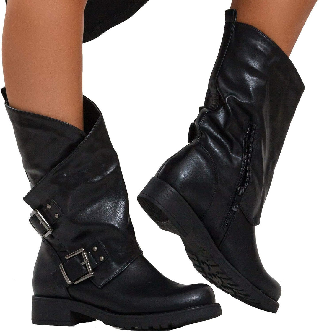 Toocool - Stiefel, Damen, niedrig, Biker, Stiefel, Stiefel, Schnallen Amphibien SA9907 41 EU Schwarz