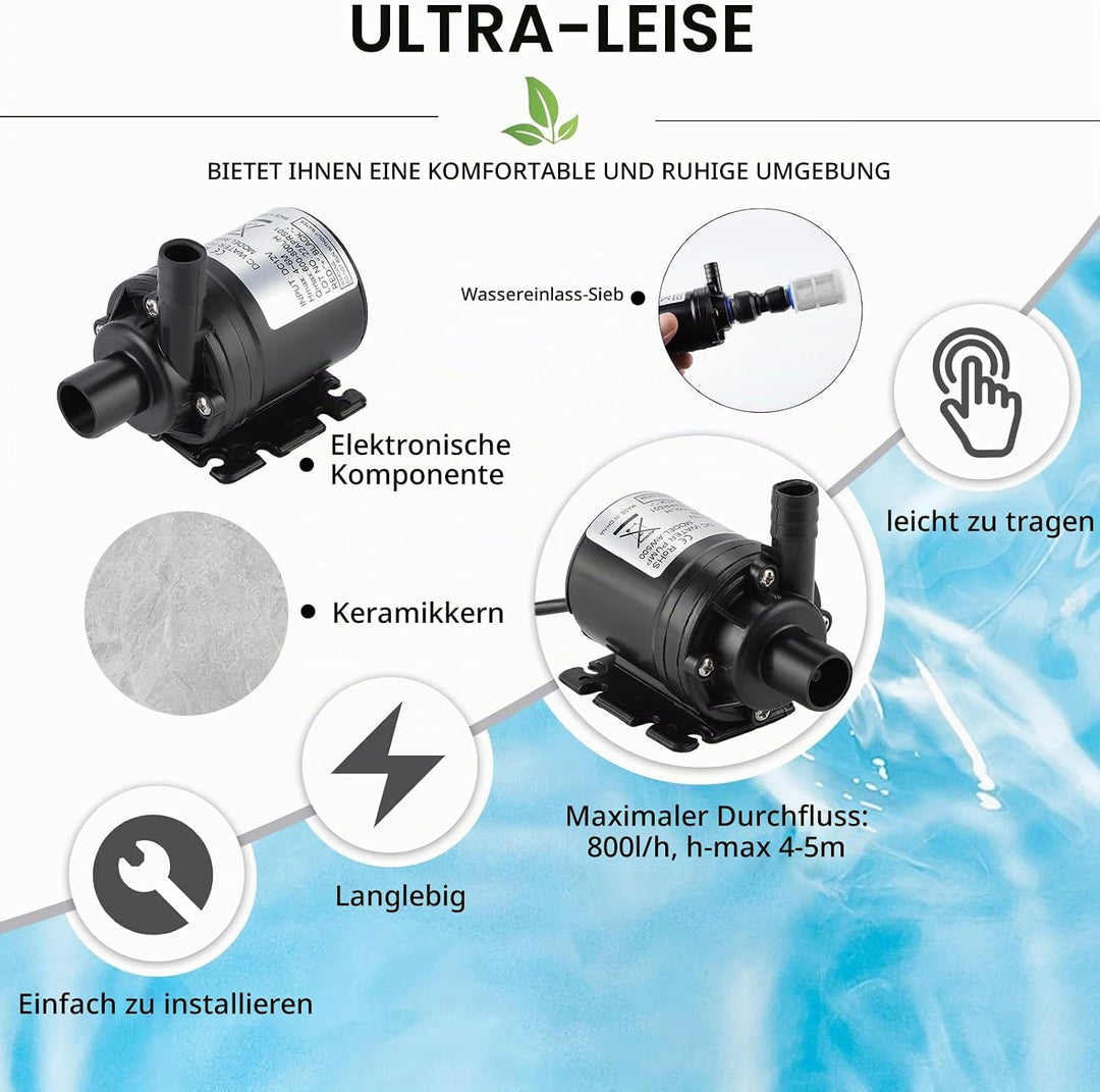 HSEAMALL DC 12 V Mini-Wasserpumpe mit Filter, bürstenlose Tauchwasserpumpe, Amphibienpumpe für Teich