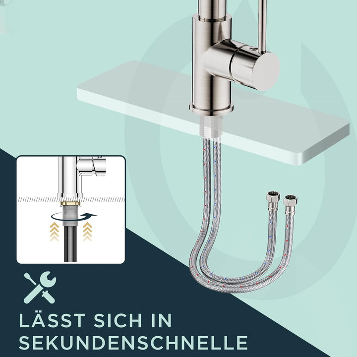 FORIOUS Wasserhahn Küche, Edelstahl-Küchenarmatur mit LED, Spülarmaturen Küche, Zweigriff-Mischbatte