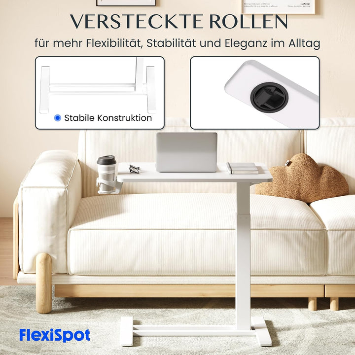 FLEXISPOT Beistelltisch höhenverstellbar mit Rollen, stufenlose Gasfeder | Computertisch/Nachttisch/