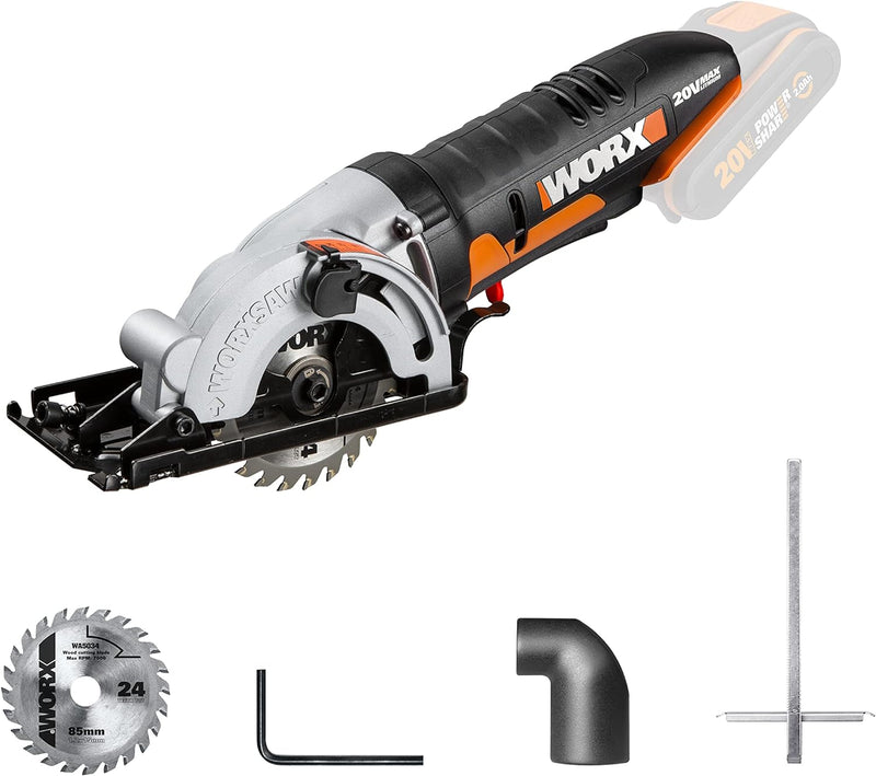 WORX WX527.9 Worxsaw Akku Handkreissäge 20V - Tauch- und Sägeschnitte bis zu 27mm, Einhandbedienung