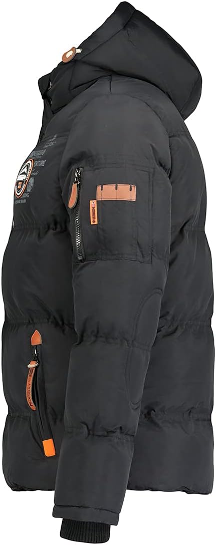 Geographical Norway Herren Winterjacke mit Kapuze Full Zip gefüttert Wind- und Kälteabweisend schnel