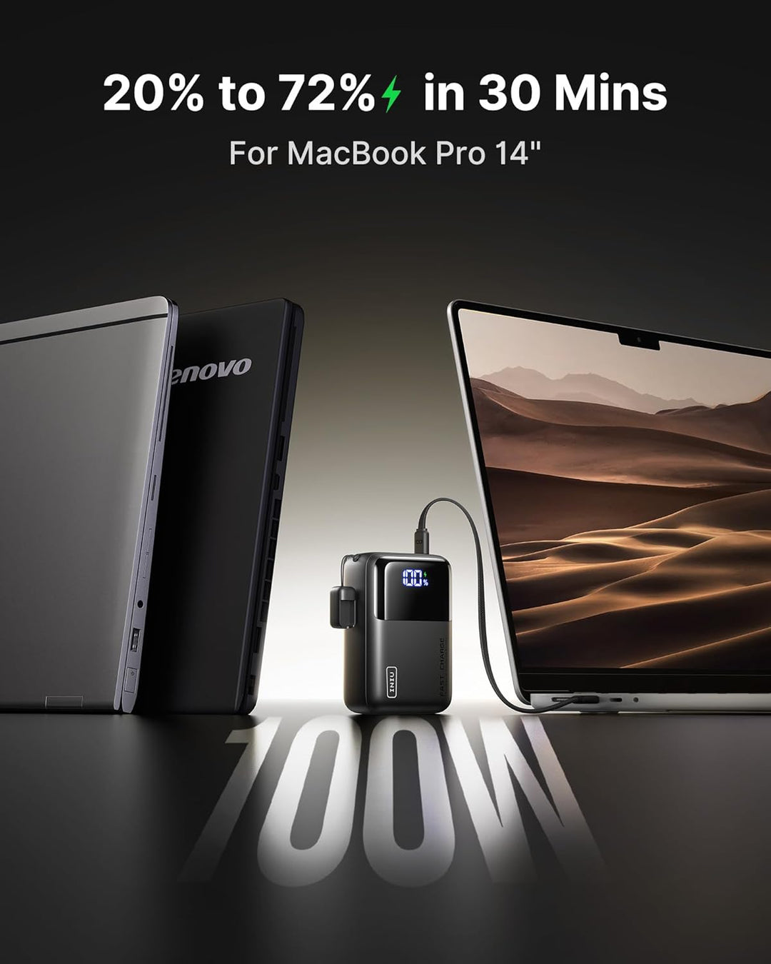 INIU 100W Laptop Power Bank, Ultra Kompakt 25000mAh Schnellladung Powerbank | Angebrachtem USB C Kab