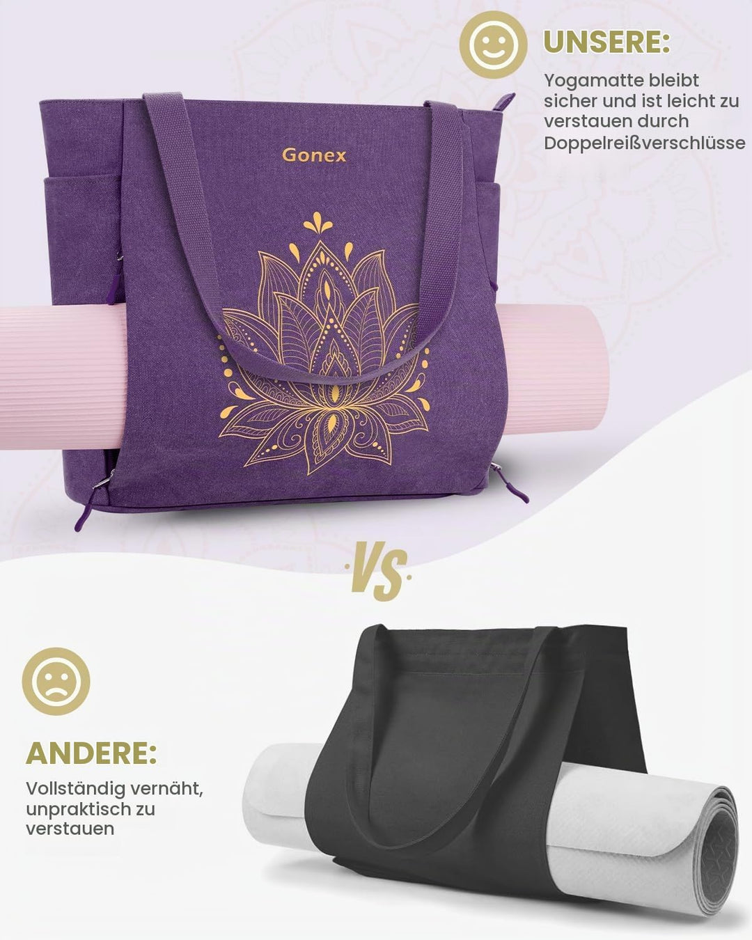 Gonex Yogatasche, Grosse Pilates Tragetasche mit Mehreren Taschen für Damen Herren, Robuste Canvas T