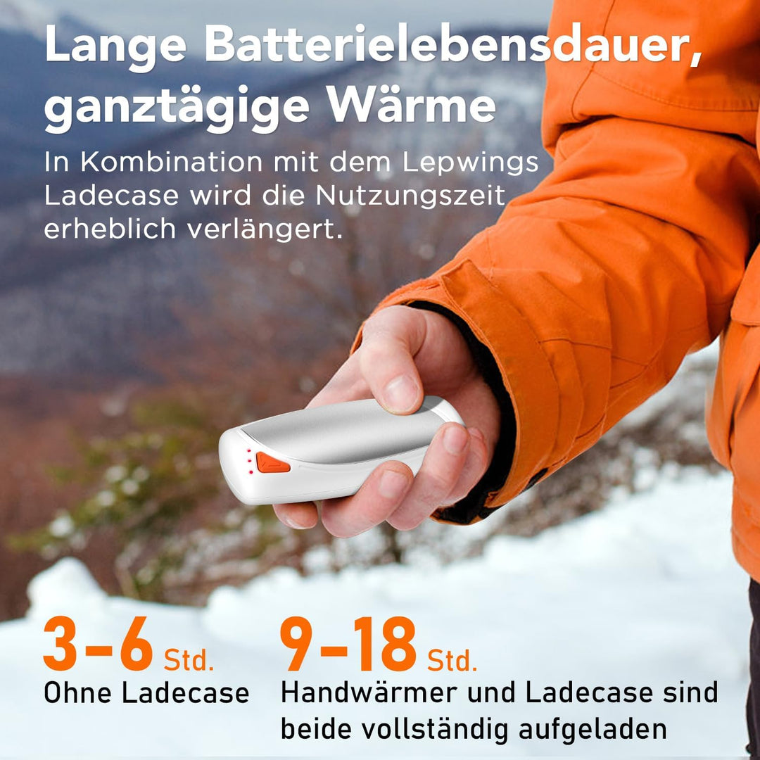 Lepwings Handwärmer Elektrisch 2er-Pack mit Ladecase, 14.000 mAh, Wiederverwendbare Taschenwärmer, B