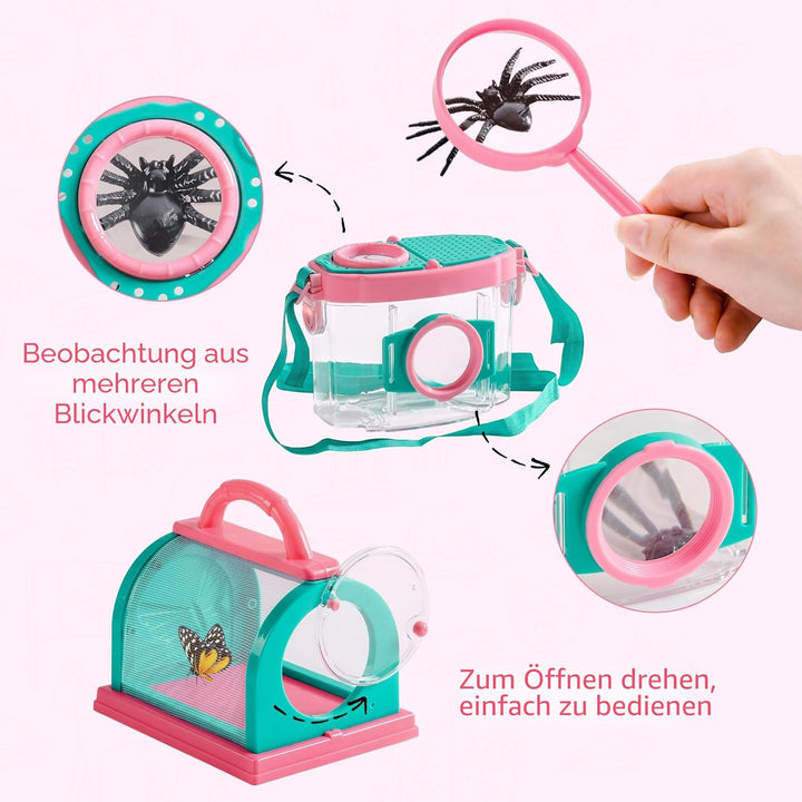 ROBUD Kids Outdoor Explorer Kit, Käferfang-Abenteuer-Sets mit Schmetterlingsnetzen, Lupen, Käferbehä