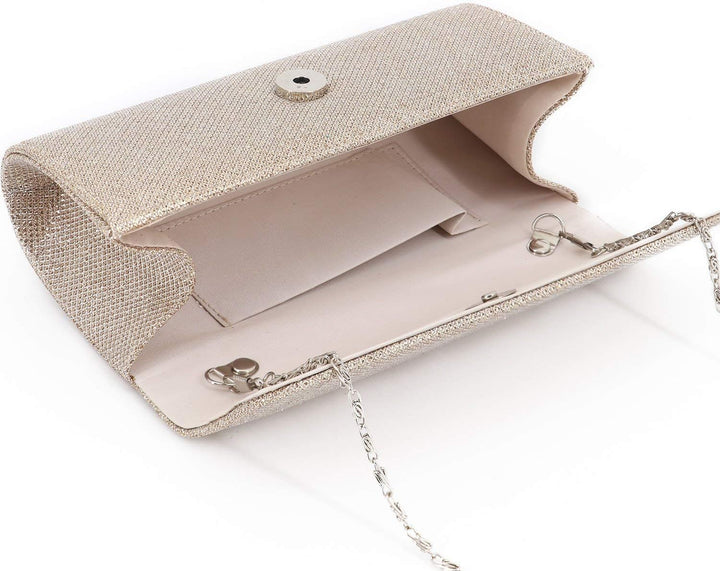 Naimo Kleine Clutch-Tasche mit Klappe und abnehmbarer Kette Champagner, Champagner