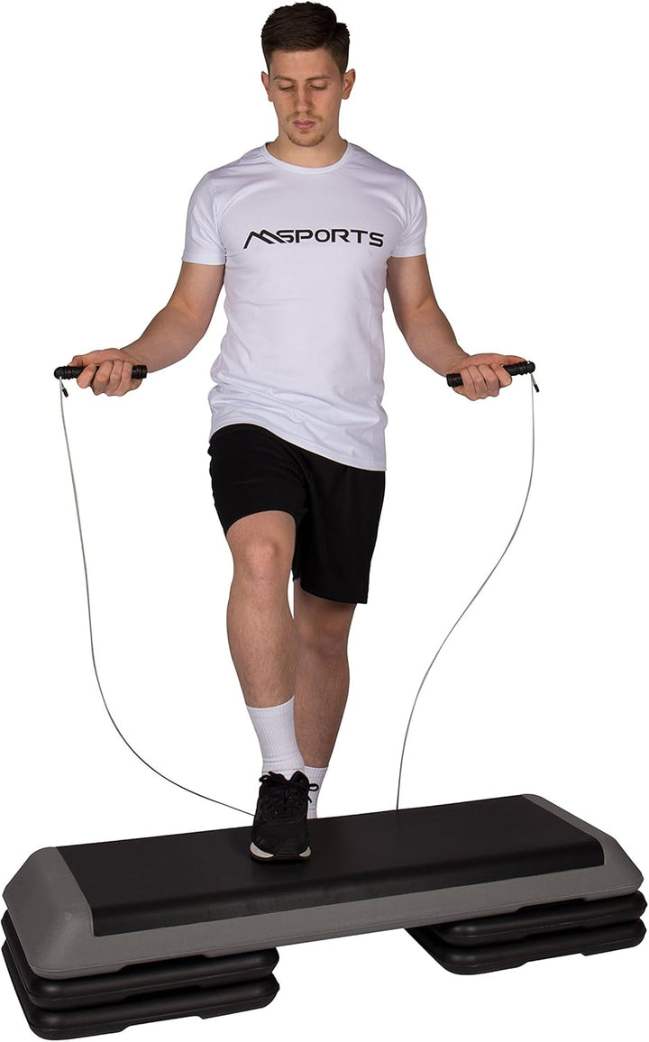 MSPORTS Aerobic Set mit Stepper 110 x 42 cm + Springseil mit Gewichten Fitness Set