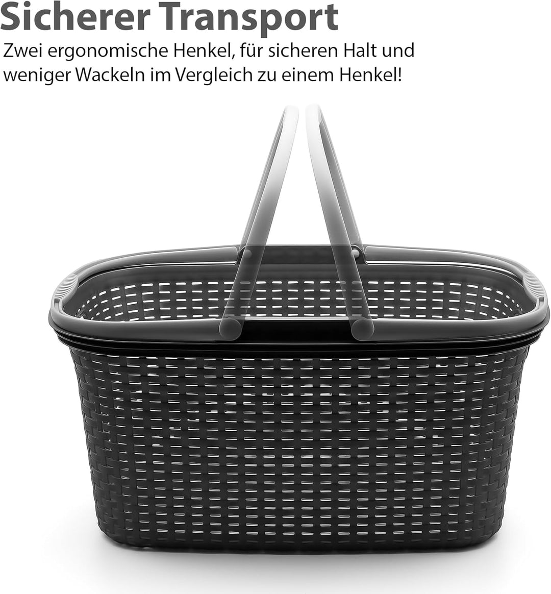 BigDean 3 Stück Wäschekorb mit Henkel 35L Rattan Design – Wäschewanne Made in Germany, 3 Stück